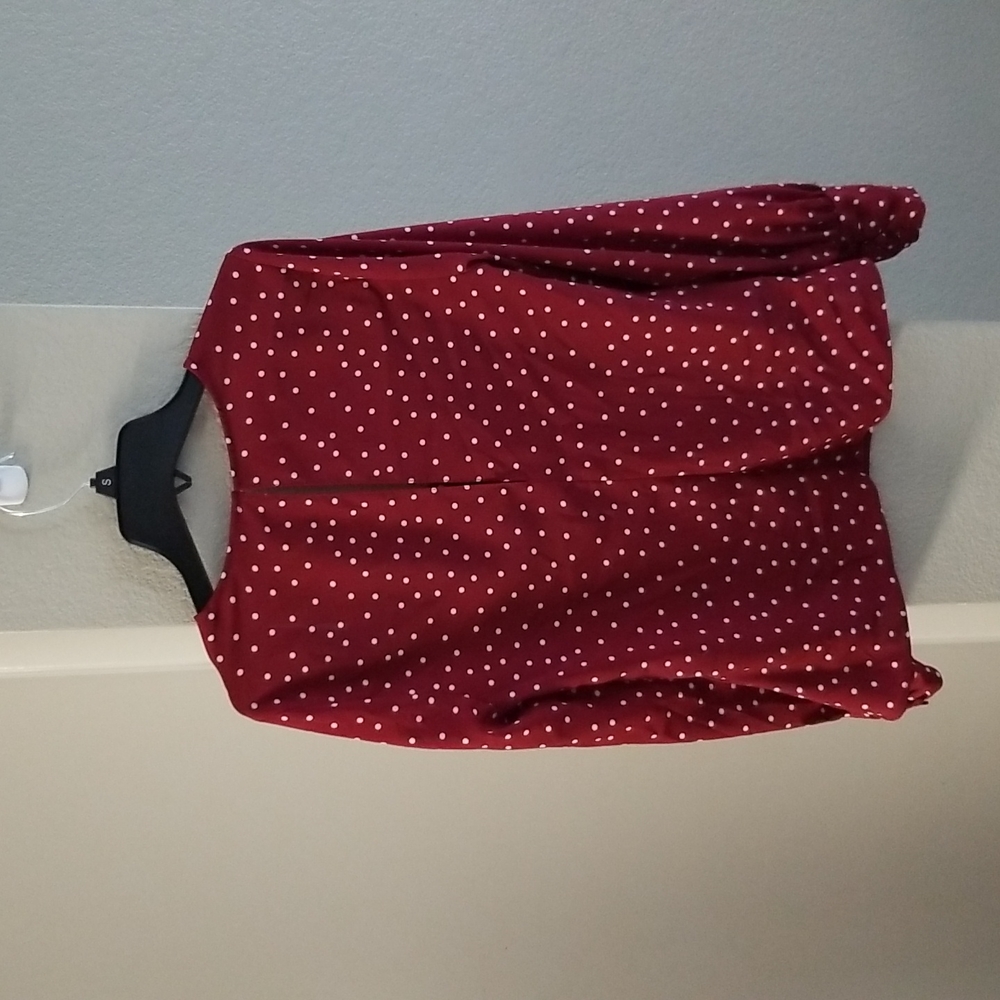 Asos Cowl Neck Keyhole Back Long Sleeve Burgundy Polka Dot Blouse Size 6 - Picture 3 of 7